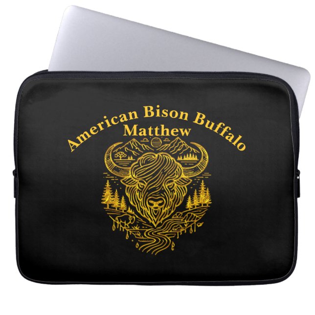 Bisonbuffelillustration i ett naturskönt landskap laptop fodral (Framsidan)