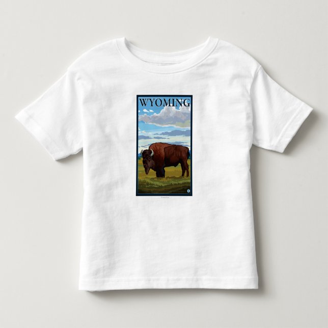 Bisonen SceneWyomingVintage reser affischen Tee (Framsida)