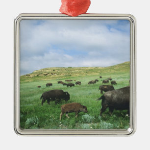 Bisonhjord betar prärieslätter vid Theodore Julgransprydnad Metall