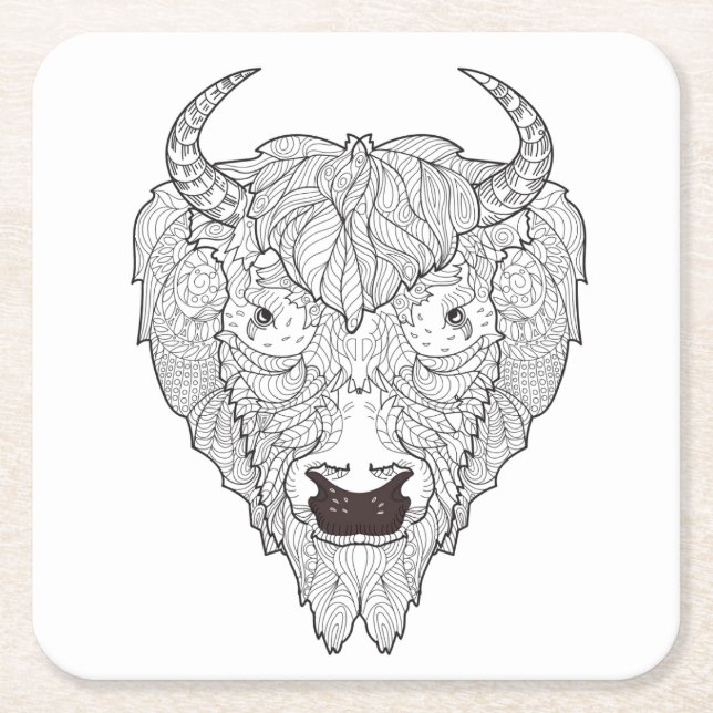 Bisonhuvudklotter Underlägg Papper Kvadrat (Framsidan)