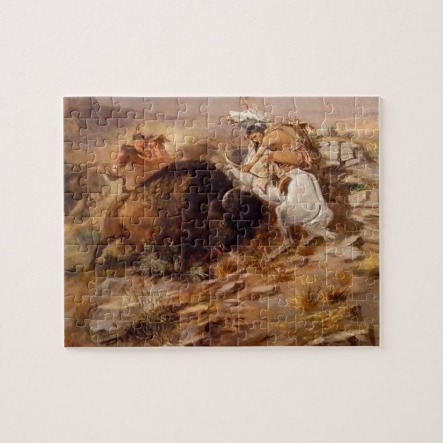 Bisonjakt Indianjägare Pussel (Horisontell)