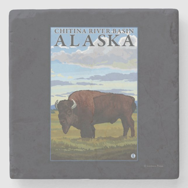 Bisonplats - Chitina flodhandfat, Alaska Underlägg Sten (Framsidan)