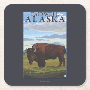 Bisonplats - Fairwell, Alaska Underlägg Papper Kvadrat