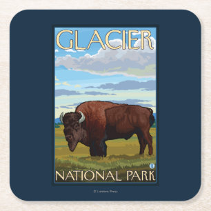 Bisonplats - glaciärnationalpark, MT Underlägg Papper Kvadrat