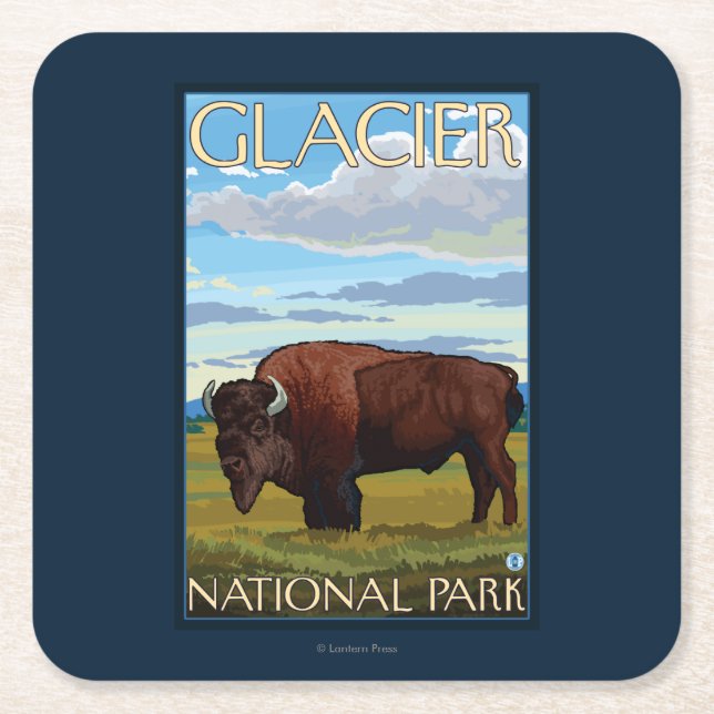 Bisonplats - glaciärnationalpark, MT Underlägg Papper Kvadrat (Framsidan)
