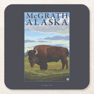 Bisonplats - McGrath, Alaska Underlägg Papper Kvadrat