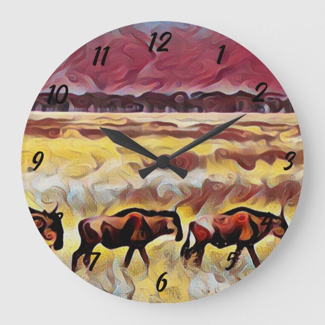 Bisons Home on Range Pop Art, Round Clock Stor Klocka (Framsida)