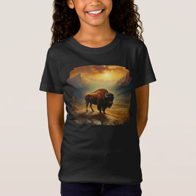 Bisons silhuett i solnedgång t shirt (Framsida)