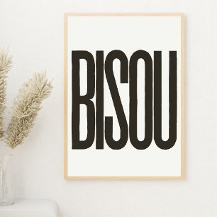 "Bisou"-kyssar i Fransk Vit och Svart utskrift Poster