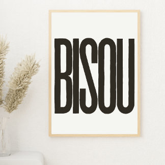 "Bisou"-kyssar i Fransk Vit och Svart utskrift Poster
