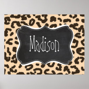 Bisque Färg Leopard Print; Retro Chalkboard Poster