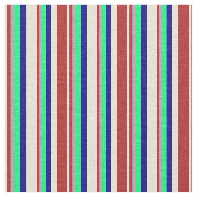 Bisque, Red, Mörk Grått, Grönt och Blue Linjer Tyg (Närbild)