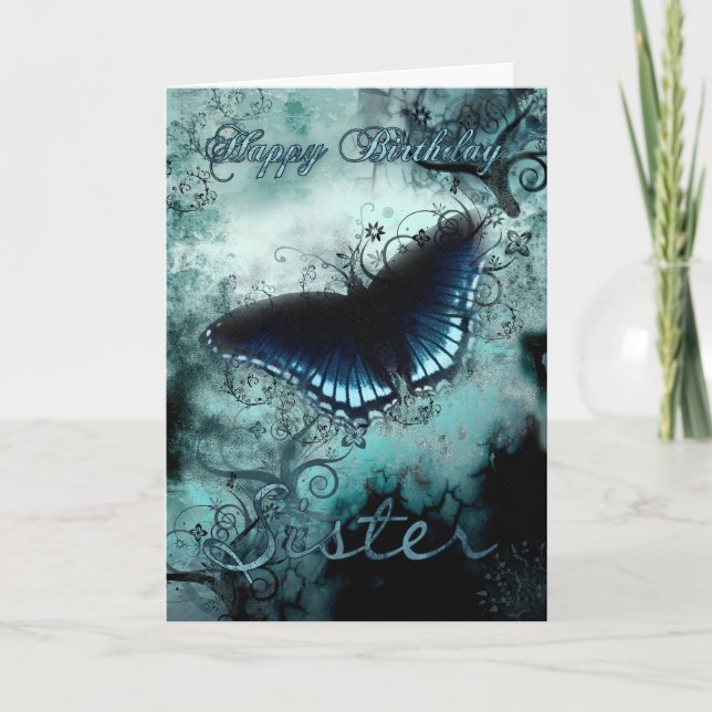 Bister Butterfly Birthday Card - Blue Butterfly Bi Kort (Framsida)