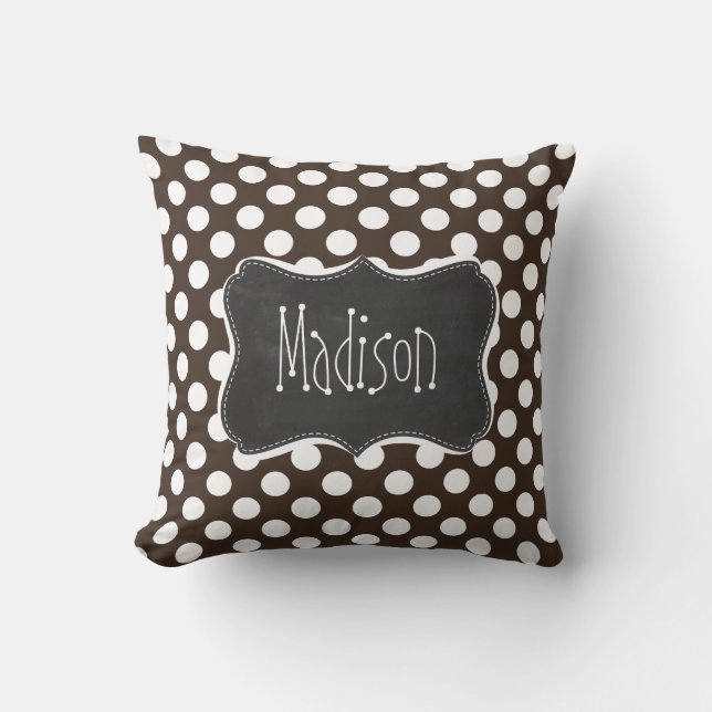 Bistre Brown Polka dots; Retro Chalkboard Kudde (Framsida)