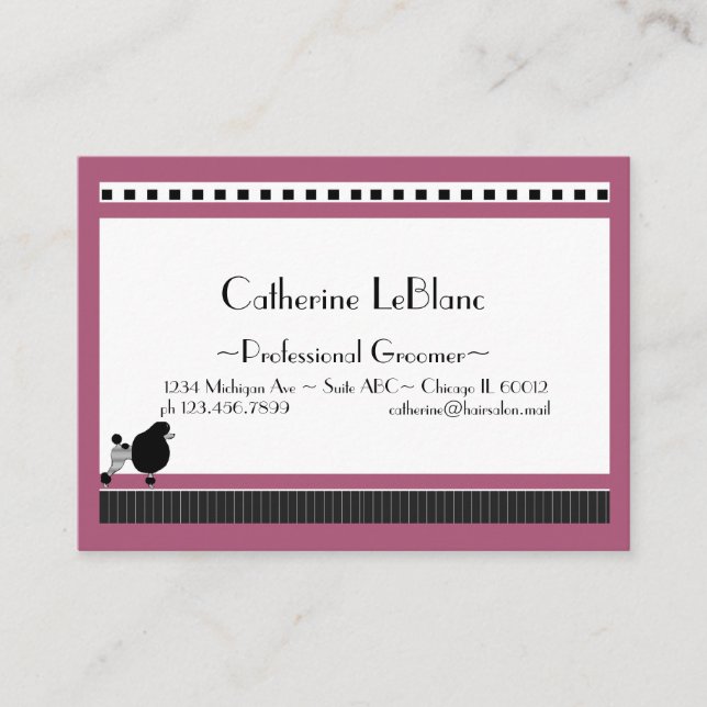 Bistro Pudel i Svartvit och Rosa Visitkort (Framsida)