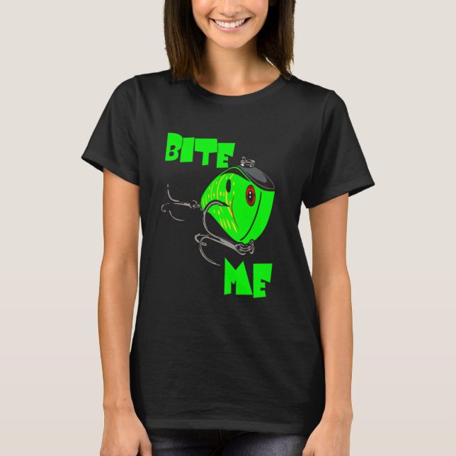Bit Me Rolig Fiske Angler Agn T Shirt (Framsida)