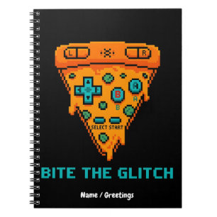  Bita Glitch Retro 8-Bit Pixel Pizza Gamer  Anteckningsbok