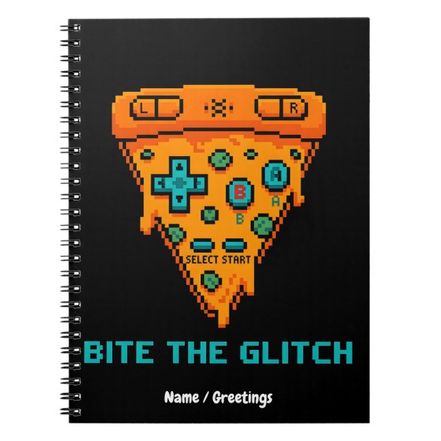  Bita Glitch Retro 8-Bit Pixel Pizza Gamer  Anteckningsbok (Framsidan)
