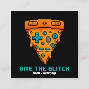  Bita Glitch Retro 8-Bit Pixel Pizza Gamer  Fyrkantigt Visitkort