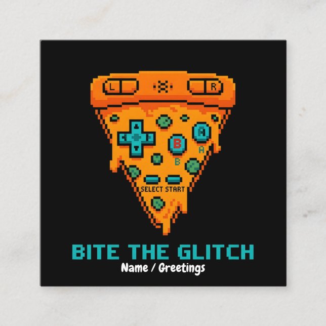  Bita Glitch Retro 8-Bit Pixel Pizza Gamer  Fyrkantigt Visitkort (Framsida)