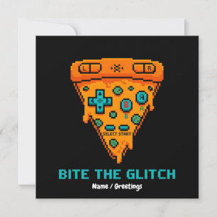  Bita Glitch Retro 8-Bit Pixel Pizza Gamer  Inbjudningar