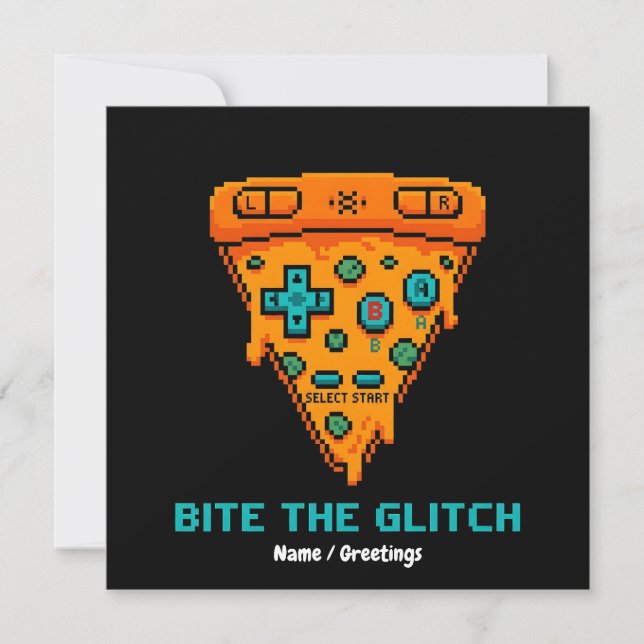  Bita Glitch Retro 8-Bit Pixel Pizza Gamer  Inbjudningar (Framsida)