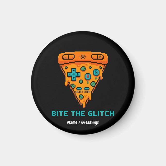  Bita Glitch Retro 8-Bit Pixel Pizza Gamer  Magnet (Framsidan)