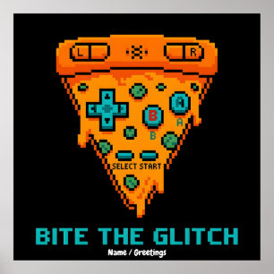  Bita Glitch Retro 8-Bit Pixel Pizza Gamer  Poster