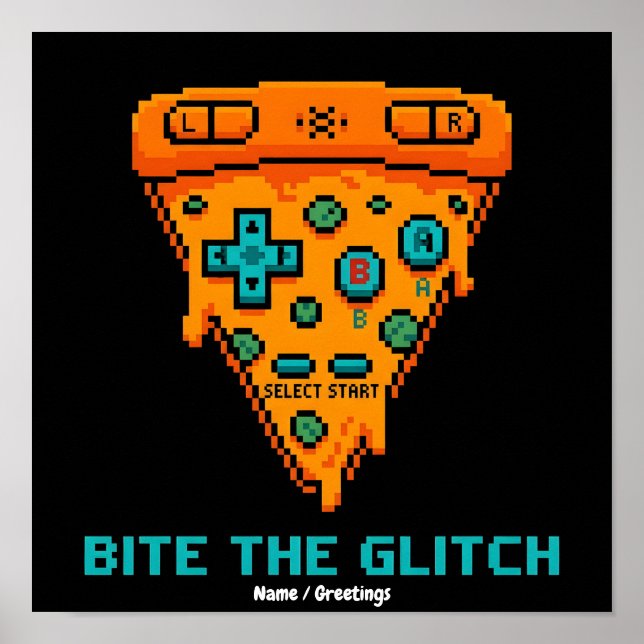  Bita Glitch Retro 8-Bit Pixel Pizza Gamer  Poster (Framsidan)