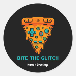 Bita Glitchen Retro 8-Bitspixelpizza Gamer  Runt Klistermärke