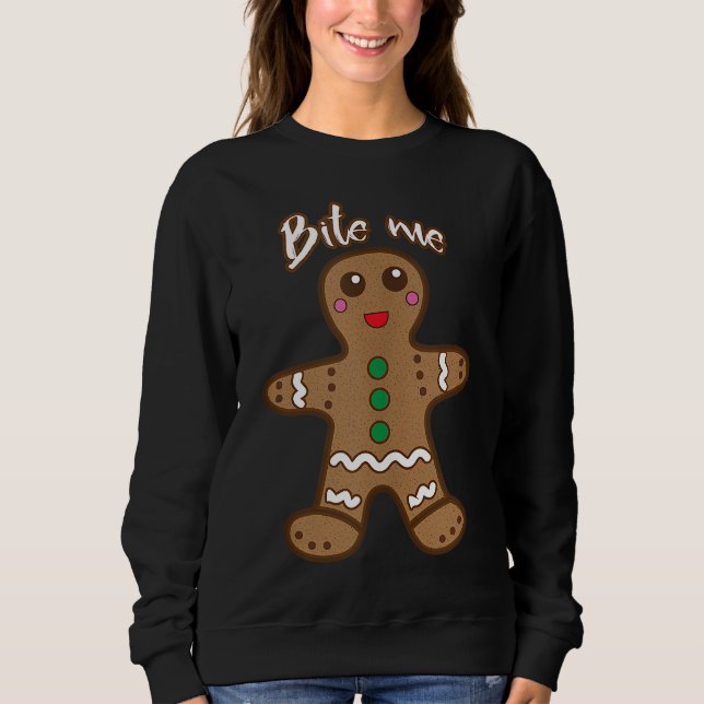 Bita Me Gingertea Funny Cookie-jultack T Shirt (Framsida)