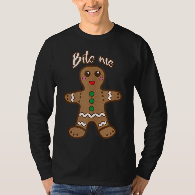 Bita Me Gingertea Funny Cookie-jultack T Shirt (Framsida)