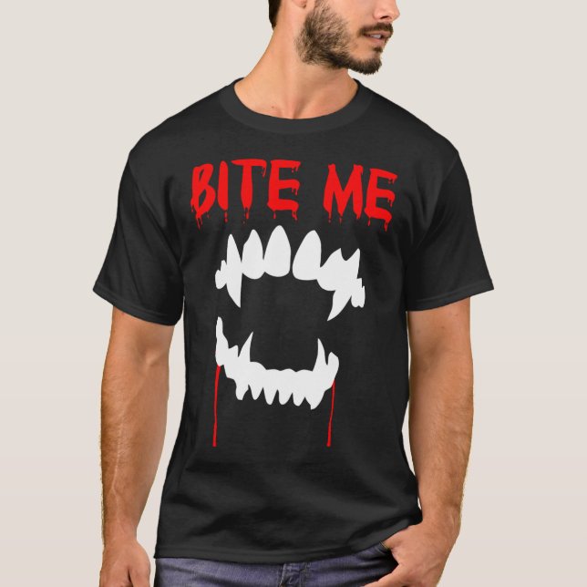 Bita Me Halloween Vampire Teeth T Shirt (Framsida)