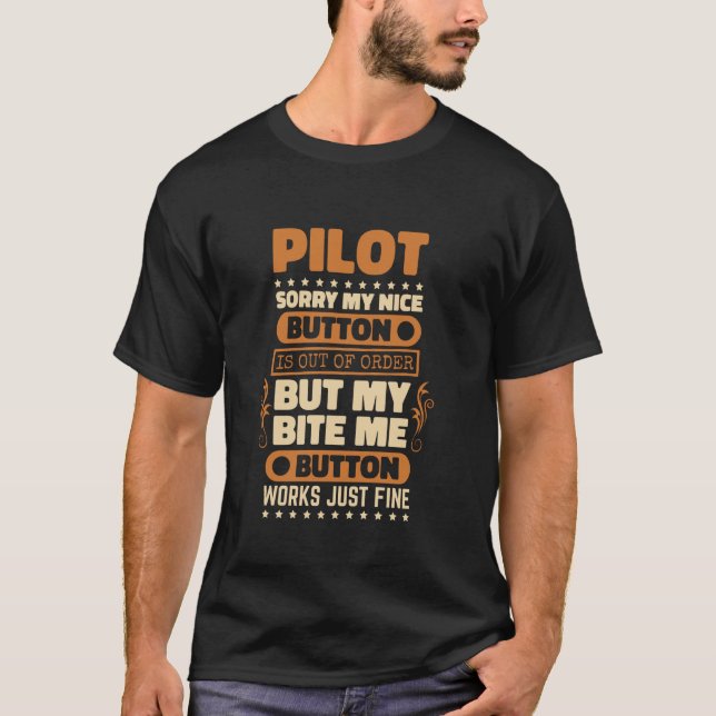 Bita Me-knappen Works Pilot Design Airplan Älskare T Shirt (Framsida)