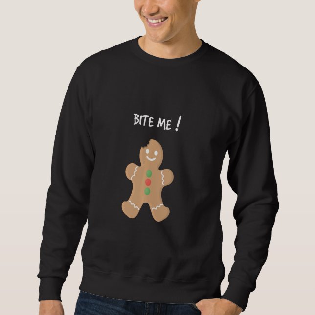 Bita Me Pepparkaksgubbe jul Cookie Funny Hol Lång Ärmad Tröja (Framsida)
