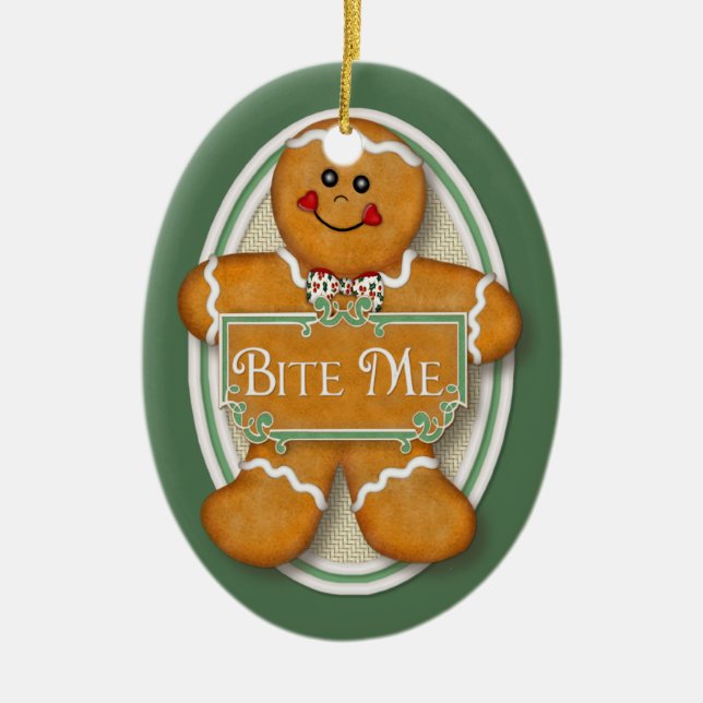 Bita Me-Pepparkaksgubbe - Oval 2 Julgransprydnad Keramik (Framsidan)