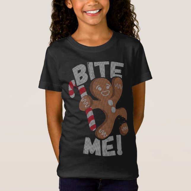 Bita Me-Pepparkaksgubbe - roligt jul T Shirt (Framsida)