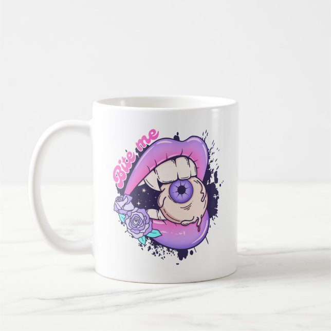 Bita Me Rosa Halloween Läppar Kaffemugg (Vänster)