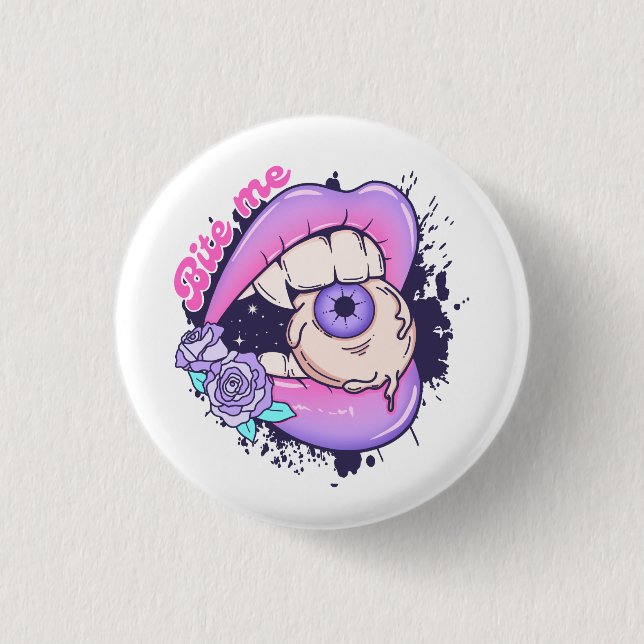 Bita Me Rosa Halloween Läppar Knapp (Framsida)