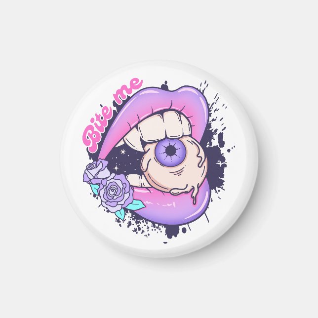 Bita Me Rosa Halloween Läppar Magnet (Framsidan)