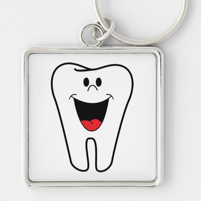 "BITA ME" TOOTH FYRKANTIG SILVERFÄRGAD NYCKELRING (Framsidan)