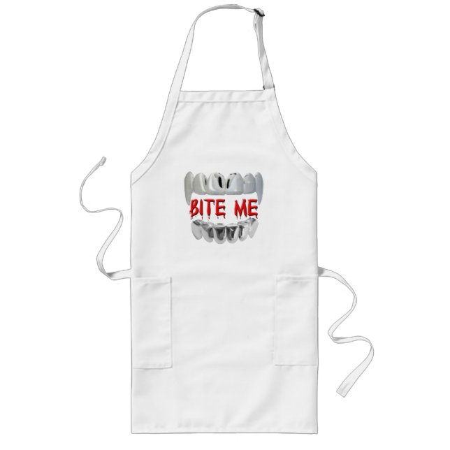 Bita mig Blood och Vampire Teeth Apron Långt Förkläde (Framsidan)
