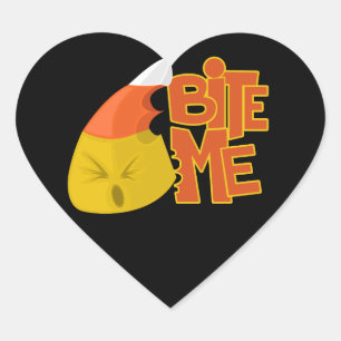 Bita mig - Candy corn Hjärtformat Klistermärke