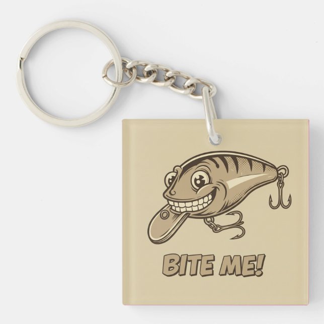 Bita mig! Fiskekrynklingslängd, akryl-nyckelkedja (Framsidan)