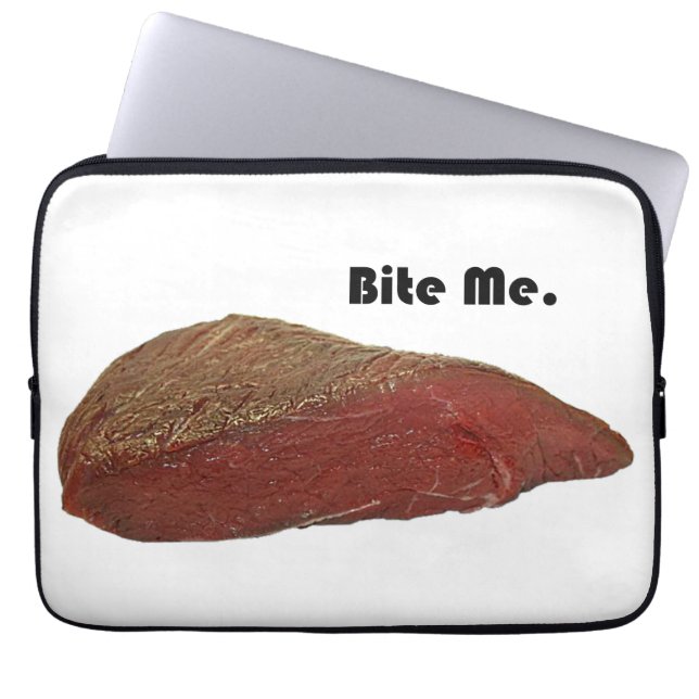 Bita mig Funny Steak Beef Pun Joke Laptop Fodral (Framsidan)