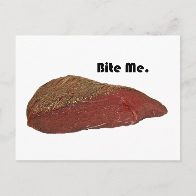Bita mig Funny Steak Beef Pun Joke Vykort (Framsida)