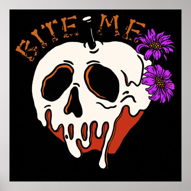 Bita mig - Halloween Skull Poison Apple & Flowers Poster (Framsidan)