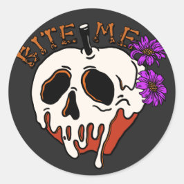 Bita mig - Halloween Skull Poison Apple & Flowers Runt Klistermärke