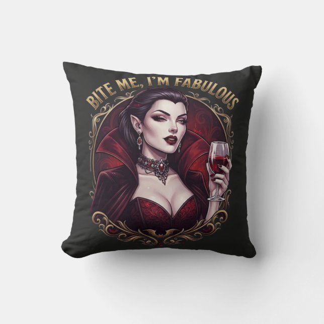 Bita mig, jag är fantastisk vampyr gotisk vinglas  kudde (Framsida)