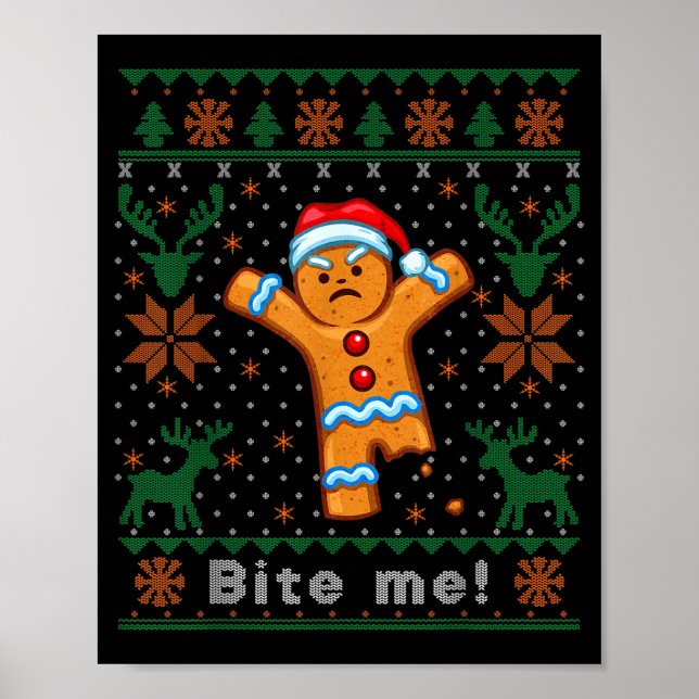 Bita mig pepparkaksgubbe - Rollig ful jultröja Poster (Framsidan)